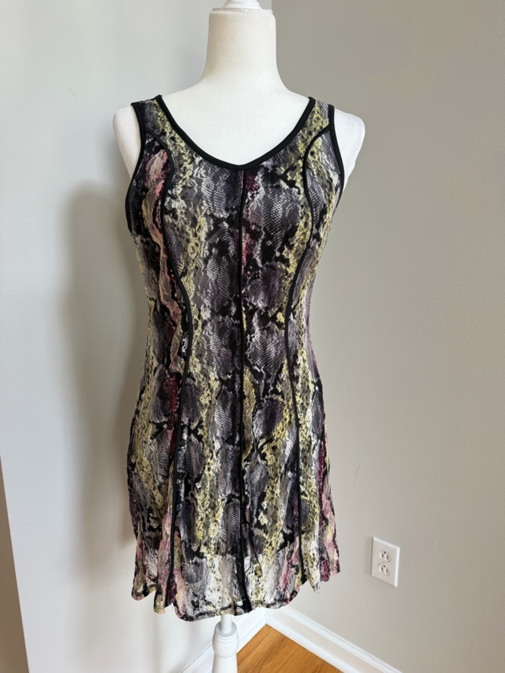 Bar III Multicolor Snakeskin Print Sleeveless Dress - Black Trim